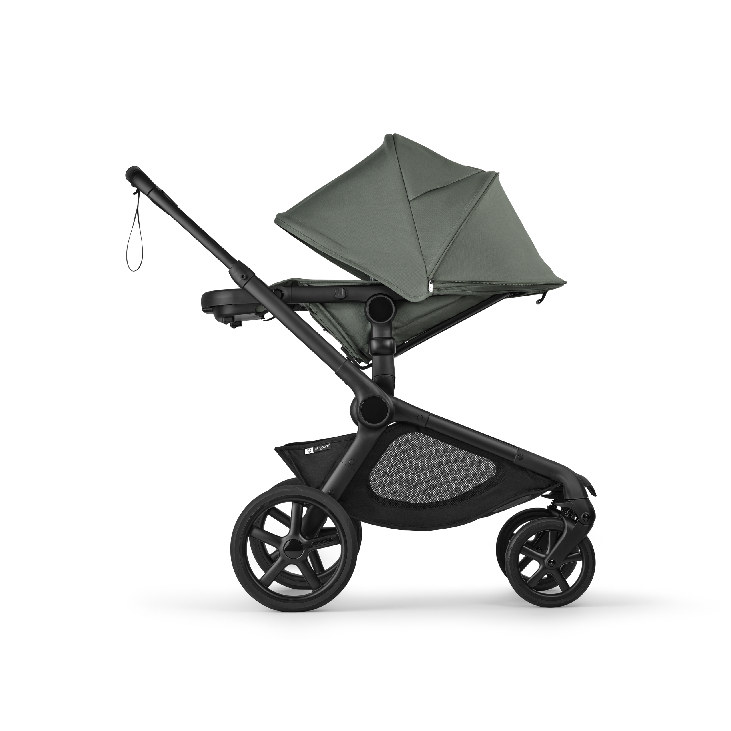 Bugaboo Kangaroo seat-only stroller black base, forest green fabrics, forest green sun canopy - Thumbnail Slide 3 of 11