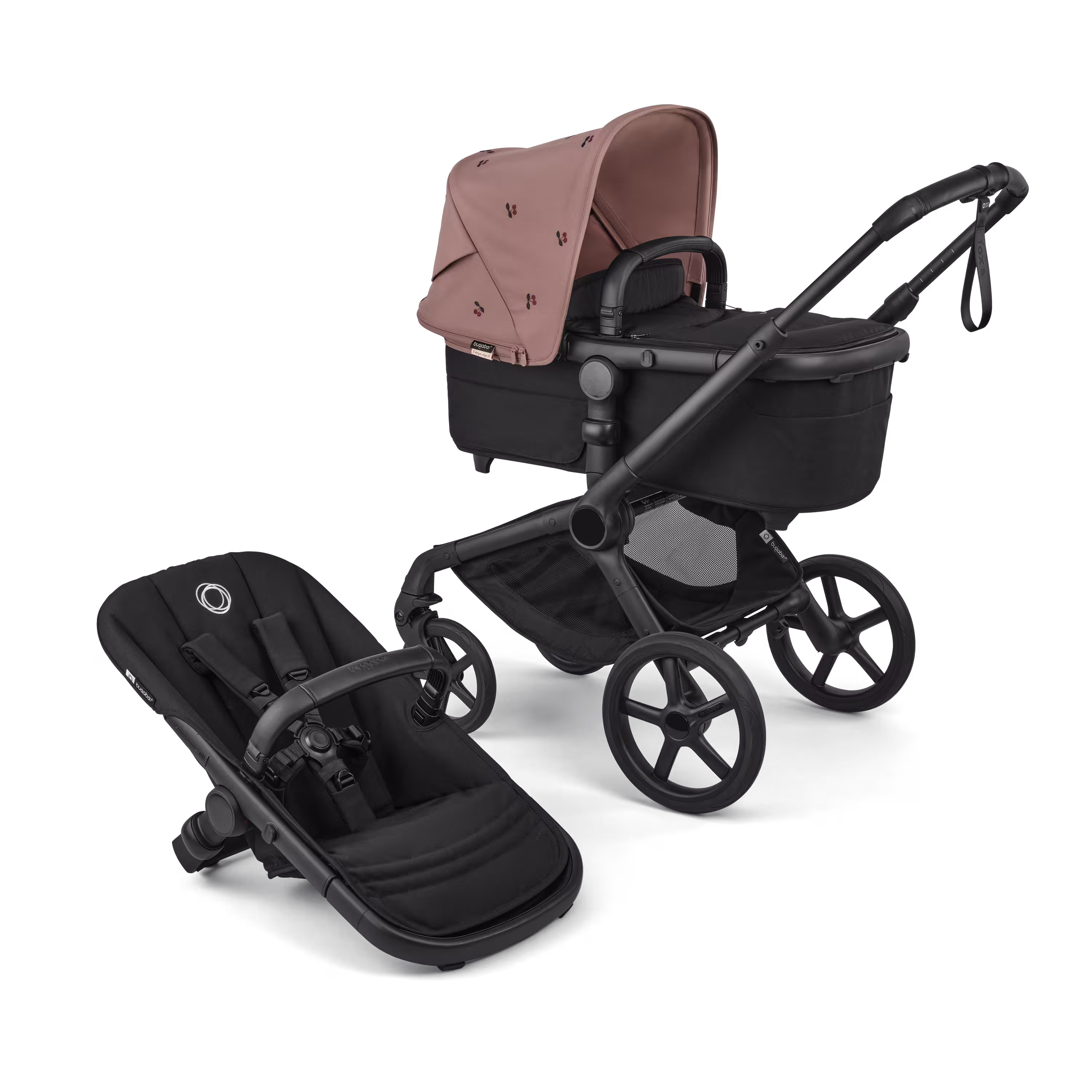 Bugaboo x Konges SlØjd limited edition Fox 5 Renew 2-in-1 pushchair black base, heritage black fabrics, dusty pink sun canopy - Main Modal Image Slide 1 of 12