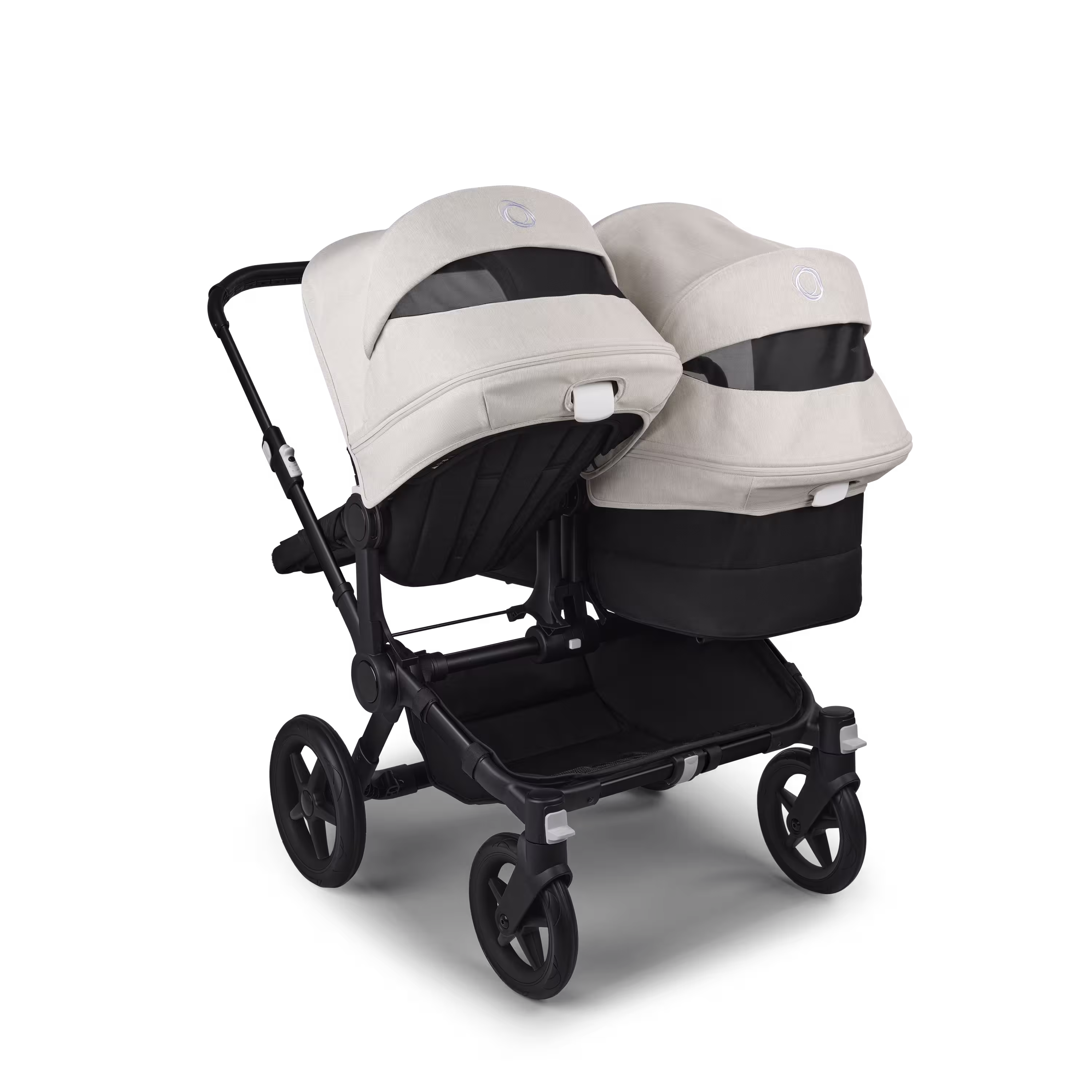 Bugaboo Donkey 5 Duo double stroller black base, midnight black fabrics, misty white sun canopy - Main Modal Image Slide 2 of 11