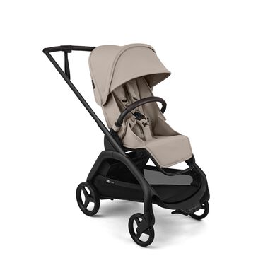 Bugaboo Dragonfly Plus seat stroller black base, desert taupe fabrics, desert taupe sun canopy
