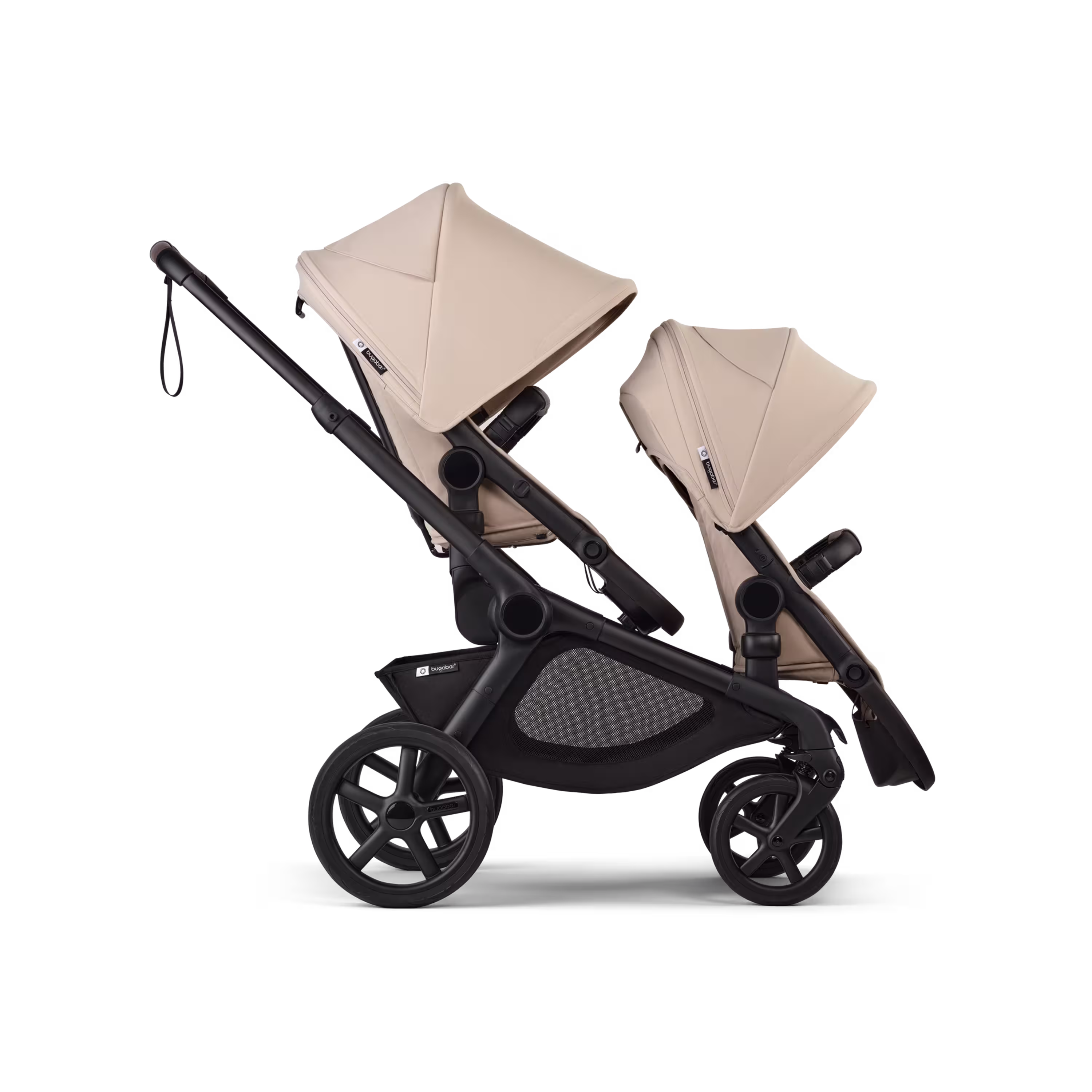 Bugaboo Kangaroo 2-in-1 tandem stroller with two seats, with Desert Taupe fabrics and Desert Taupe sun canopies. - Main Modal Image Slide 1 of 18