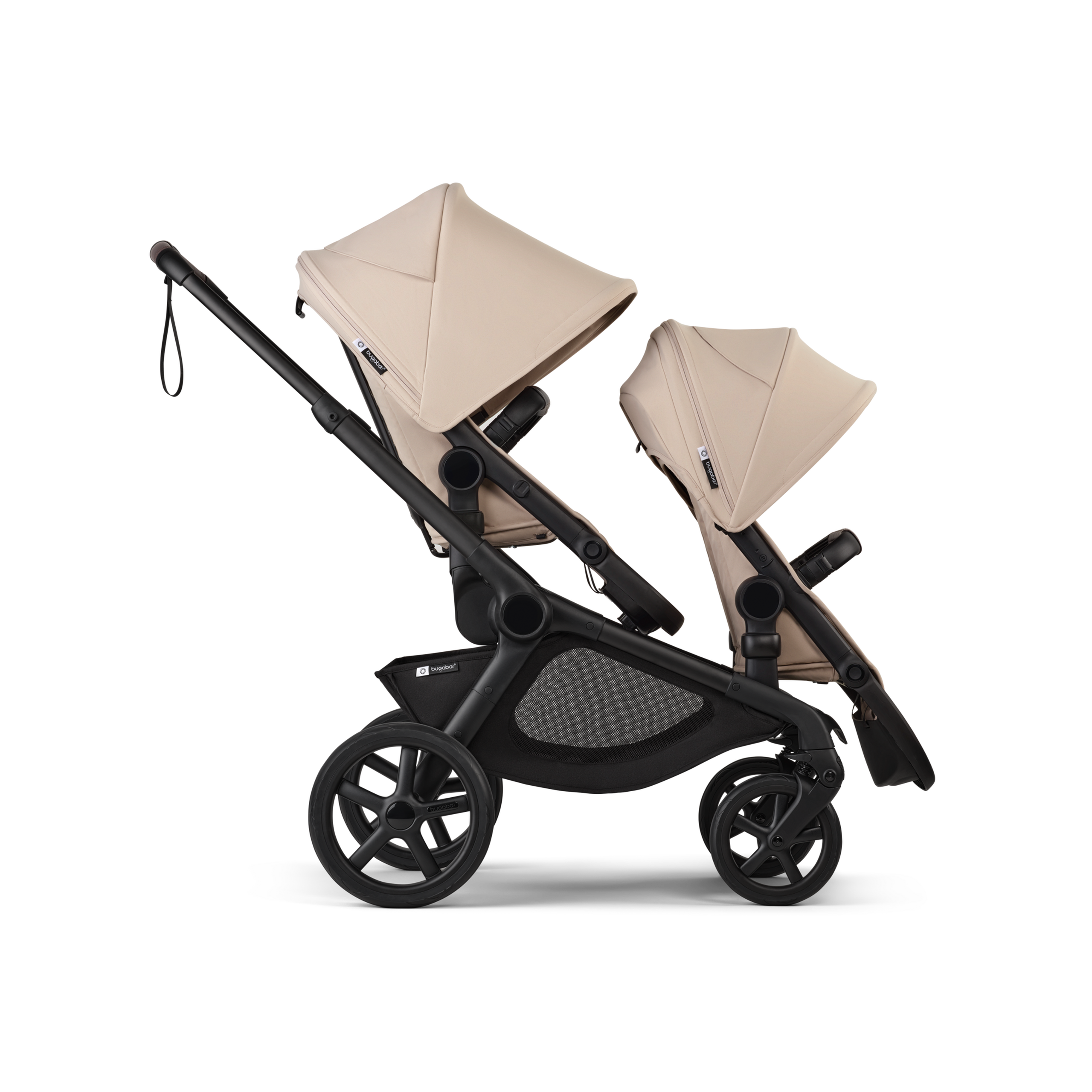 Bugaboo Kangaroo 2-in-1 tandem stroller with two seats, with Desert Taupe fabrics and Desert Taupe sun canopies. - Thumbnail Slide 3 of 18