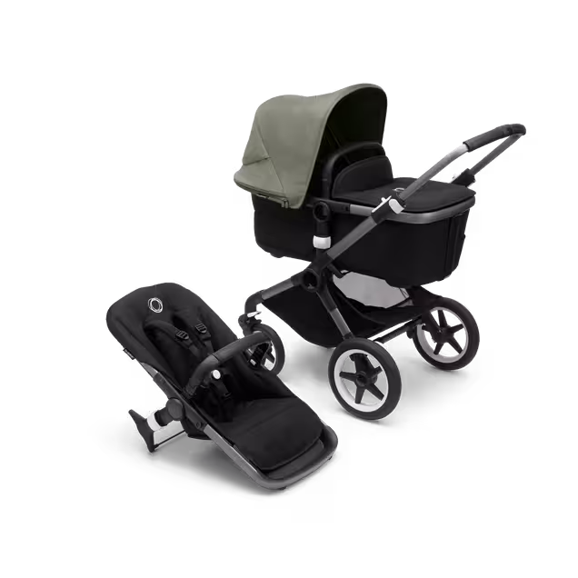 Bugaboo Fox 3 bassinet and seat stroller graphite base, midnight black fabrics, forest green sun canopy - Main Image Slide 1 of 7