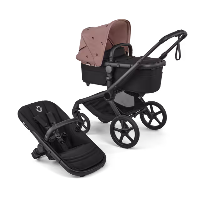 Bugaboo x Konges SlØjd limited edition Fox 5 Renew 2-in-1 stroller black base, heritage black fabrics, dusty pink sun canopy - Main Image Slide 1 of 12