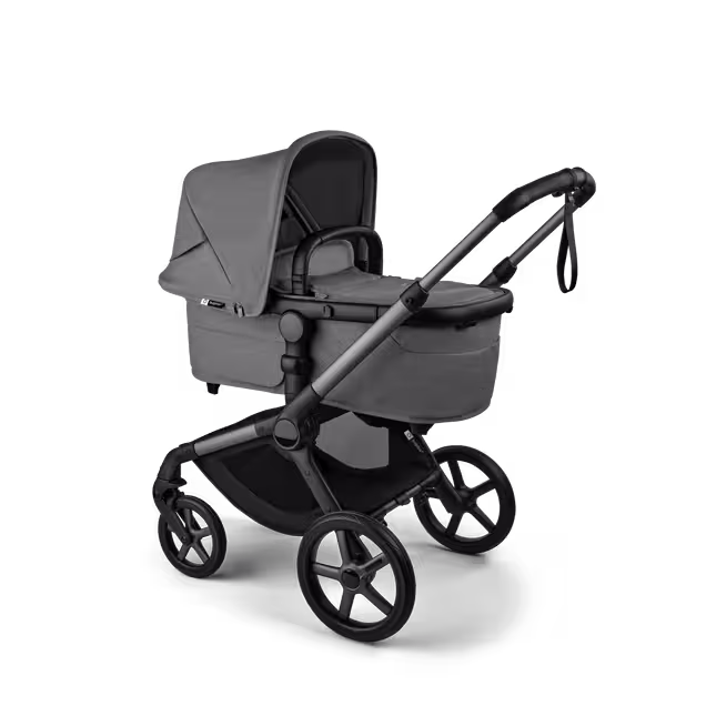 Bugaboo Fox 5 Renew bassinet newborn stroller, with graphite chassis, Moon Grey fabrics, and Moon Grey sun canopy. - Main Image Slide 2 of 12