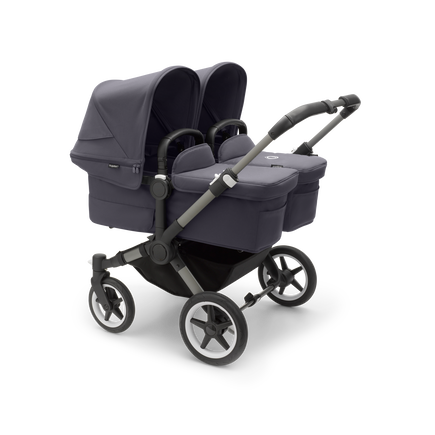 Bugaboo Donkey 5 Twin bassinet and seat stroller graphite base, stormy blue fabrics, stormy blue sun canopy - view 1