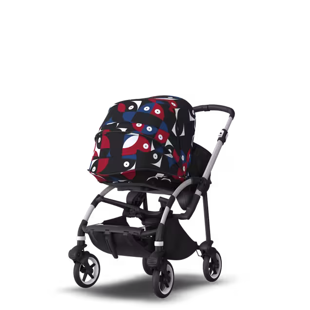 Bugaboo Bee 6 bassinet and seat stroller aluminium base, black fabrics, animal explorer red/blue sun canopy - Main Image Slide 5 of 6