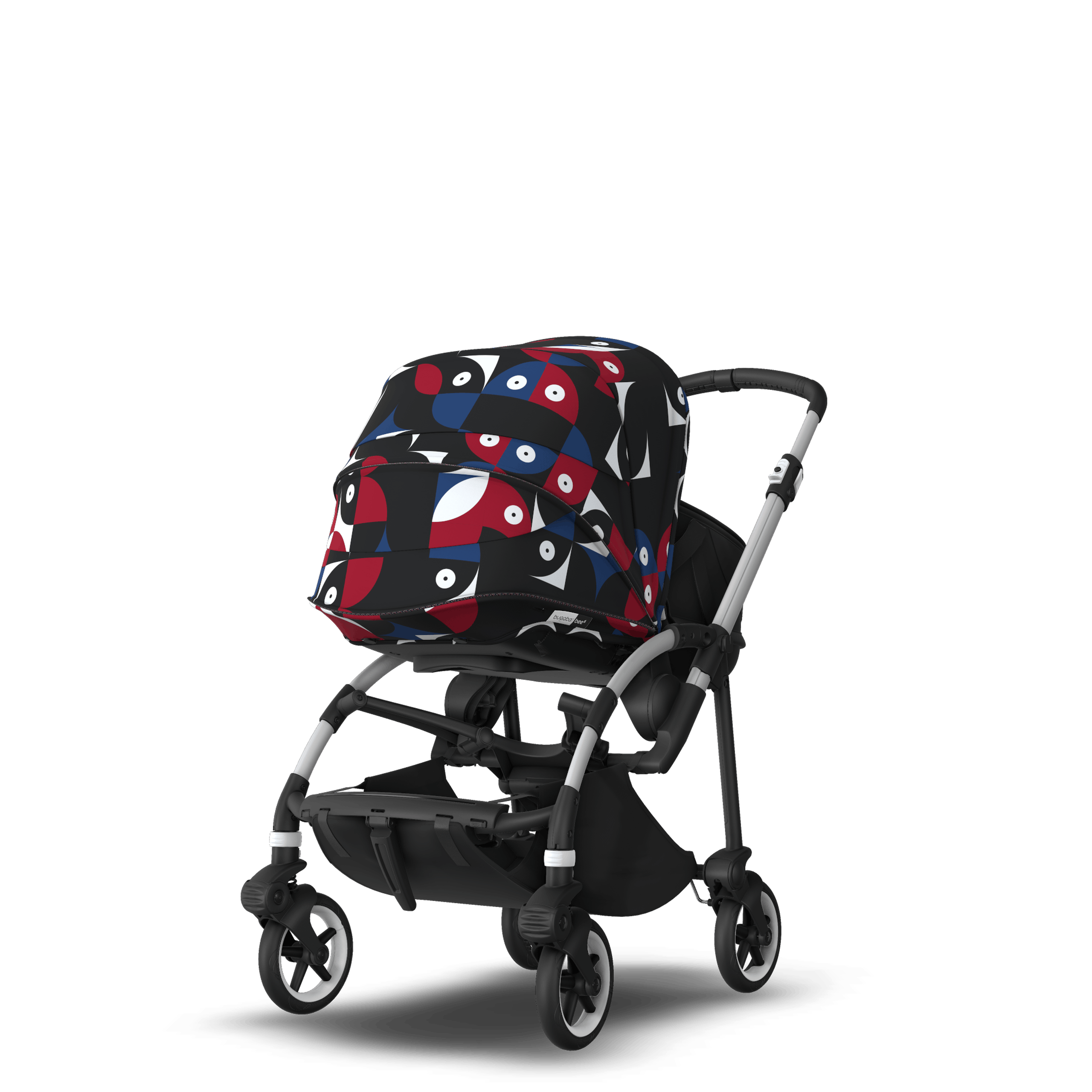 Bugaboo Bee 6 bassinet and seat stroller aluminium base, black fabrics, animal explorer red/blue sun canopy - Thumbnail Slide 5 of 6