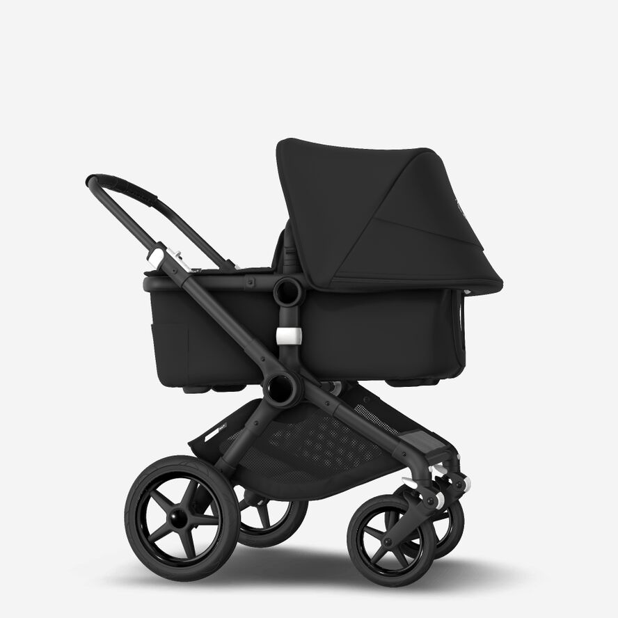 Bugaboo Fox 2 seat and bassinet stroller black sun canopy, black fabrics, black base