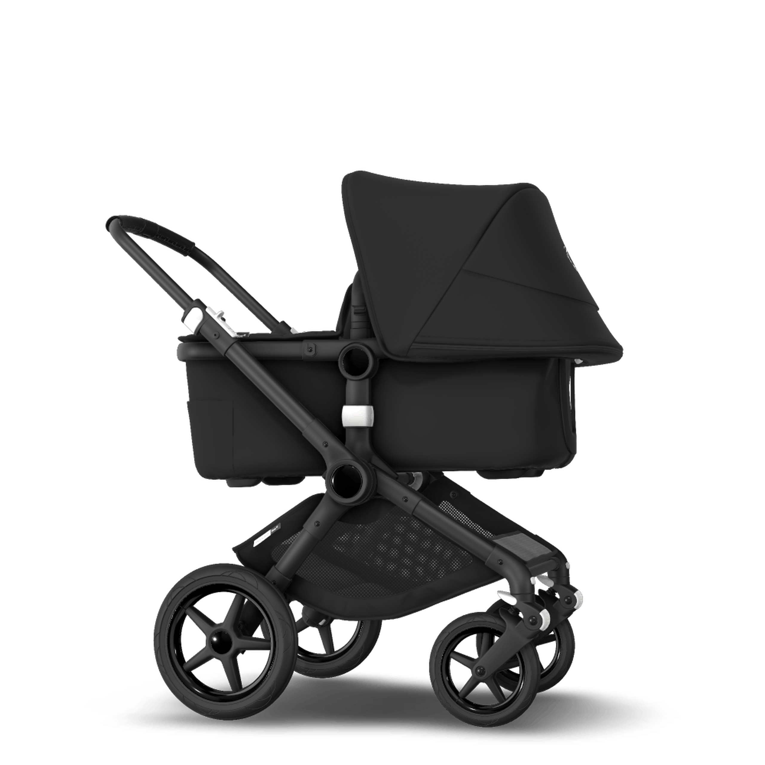 Bugaboo Fox 2 seat and carrycot pushchair black sun canopy, black fabrics, black chassis - Thumbnail Slide 4 of 10