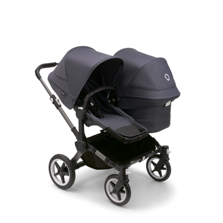 Bugaboo Donkey 5 Duo bassinet and seat stroller graphite base, stormy blue fabrics, stormy blue sun canopy - view 1