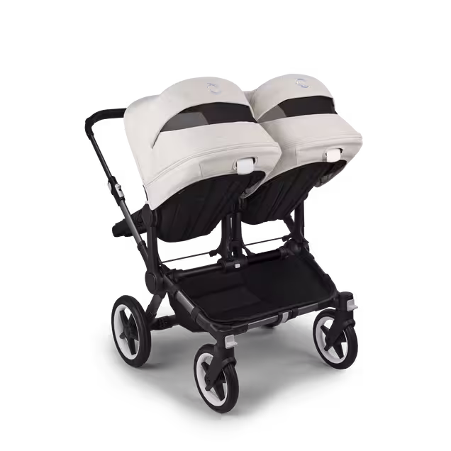 Bugaboo Donkey 5 twin stroller graphite base, midnight black fabrics, misty white sun canopy - Main Image Slide 4 of 12