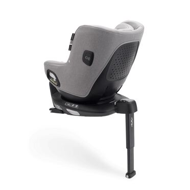 Back view of Bugaboo Owl by Nuna car seat in grey fabrics on the 360 ISOFIX Base, with stability leg extended. - view 2