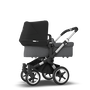 Bugaboo Donkey 3 Mono seat and bassinet stroller black sun canopy, grey melange fabrics, aluminium base - Thumbnail Slide 2 of 10