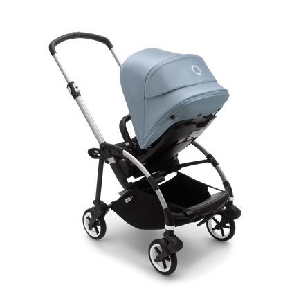 Bugaboo Bee 6 seat stroller vapor blue sun canopy, black fabrics, aluminium base