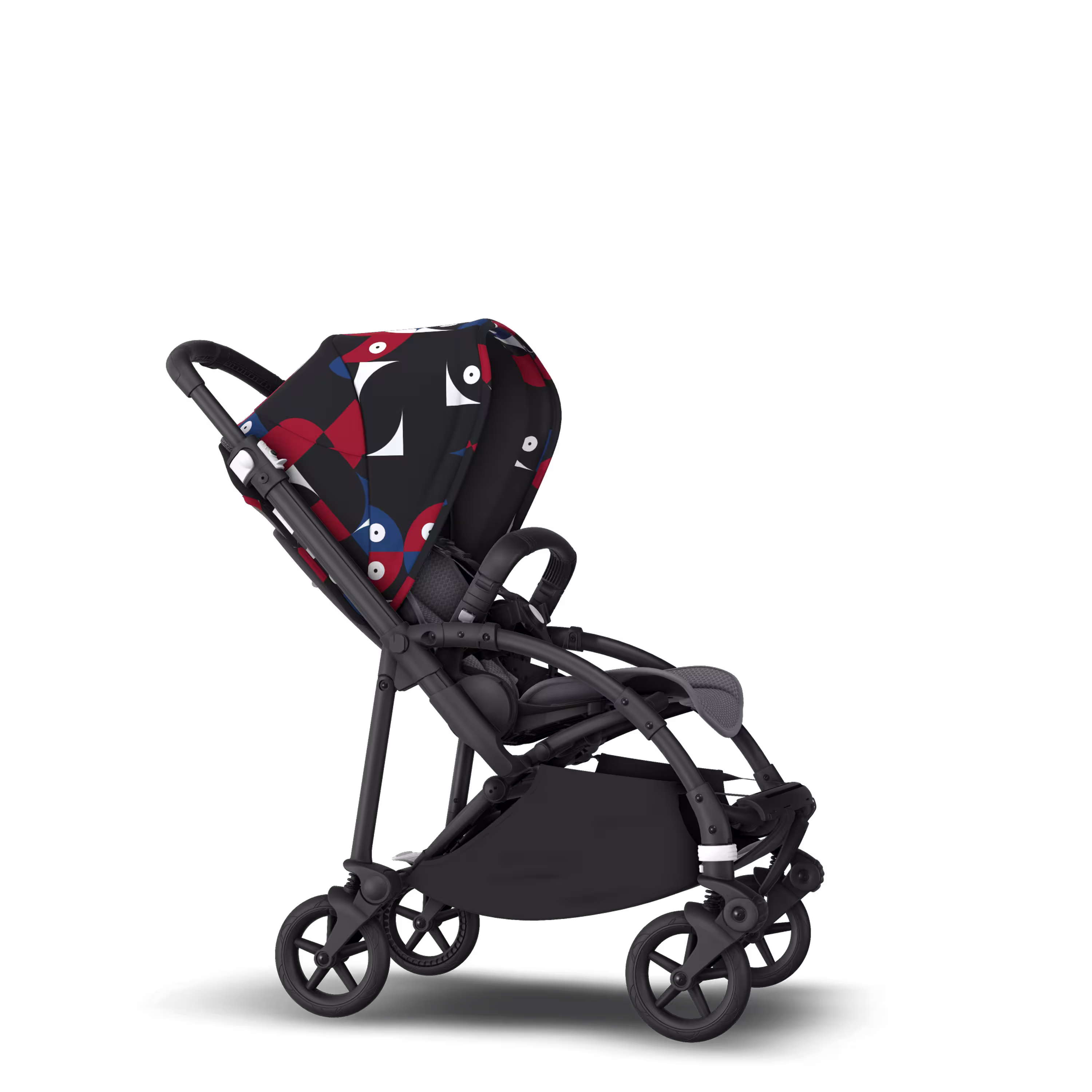 Bugaboo Bee 6 bassinet and seat stroller black base, grey fabrics, animal explorer red/blue sun canopy - Main Modal Image Slide 4 of 6