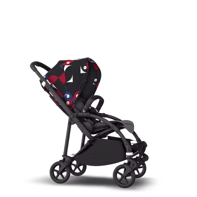 Bugaboo Bee 6 bassinet and seat stroller black base, grey fabrics, animal explorer red/blue sun canopy - Main Image Slide 4 of 6