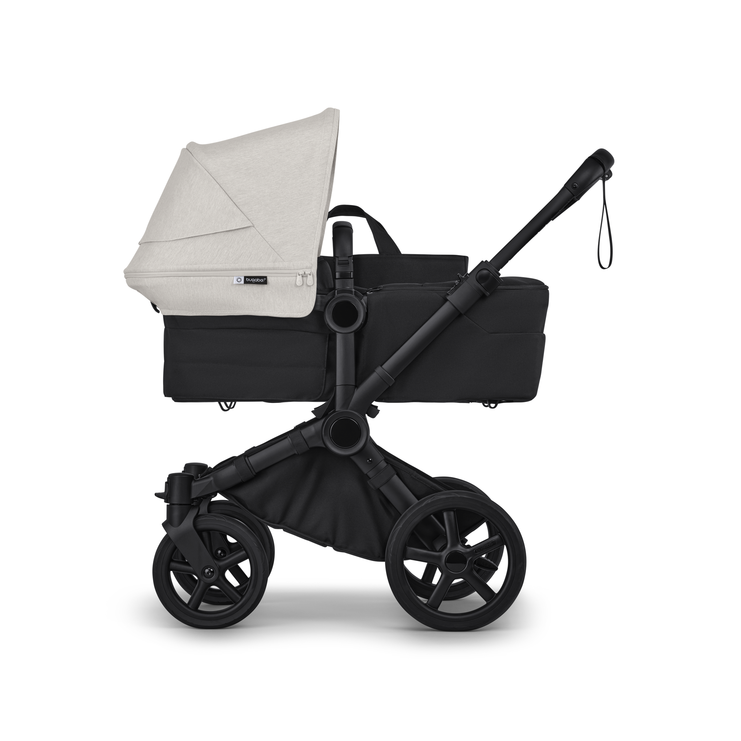 Bugaboo Donkey 6 2-in-1  stroller black base, heritage black fabrics, misty white sun canopy view 2 - Thumbnail Slide 2 of 10