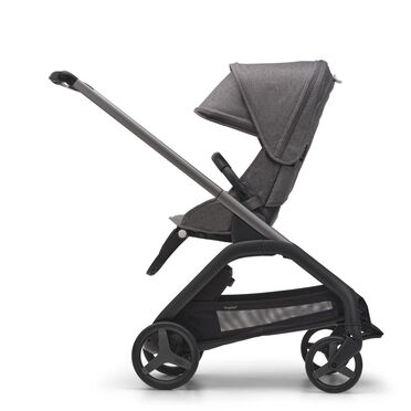 Side view of the Bugaboo Dragonfly seat stroller with graphite chassis, grey melange fabrics and grey melange sun canopy. - view 2