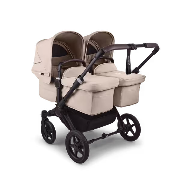 Bugaboo Donkey 5 Twin bassinet and seat pram black base, desert taupe fabrics, desert taupe sun canopy - Main Image Slide 1 of 12
