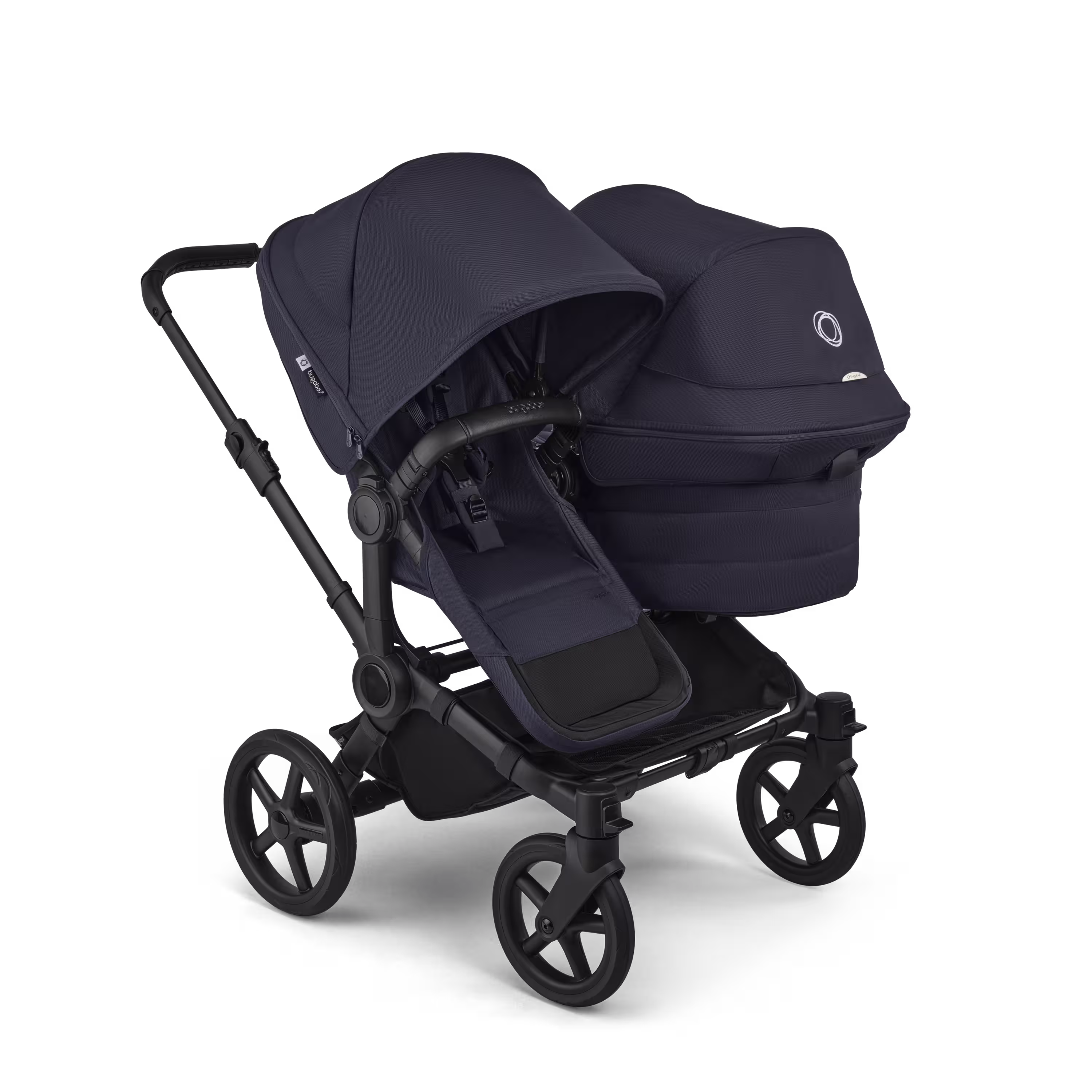 Bugaboo Donkey 6 double pushchair black base, deep indigo fabrics, deep indigo sun canopy - Main Modal Image Slide 1 of 10