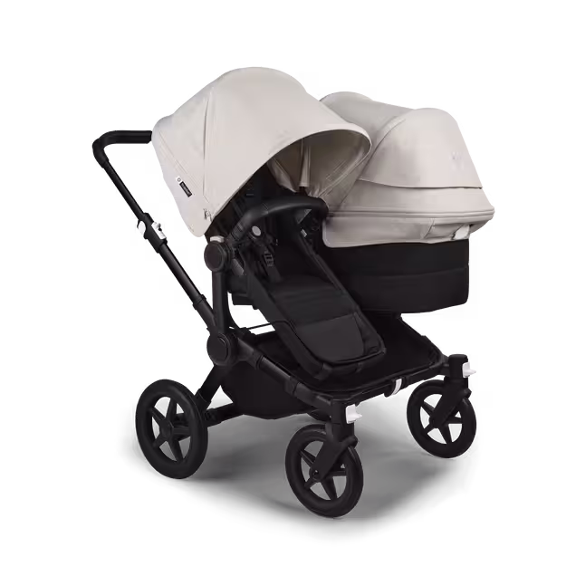 Bugaboo Donkey 5 Duo double stroller black base, midnight black fabrics, misty white sun canopy - Main Image Slide 1 of 11