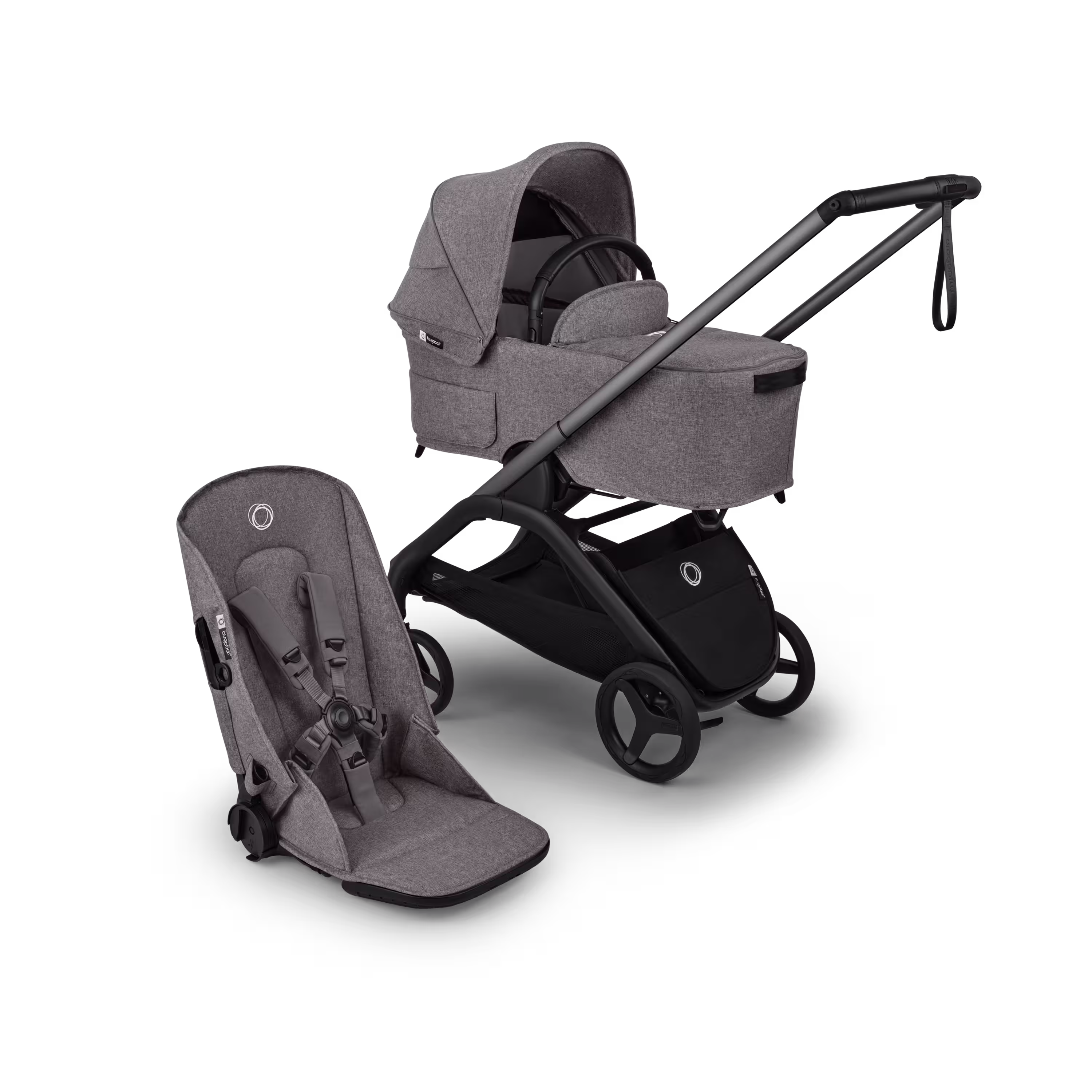 Bugaboo Dragonfly Plus 2-in-1 stroller graphite base, grey melange fabrics, grey melange sun canopy  - Main Modal Image Slide 1 of 11