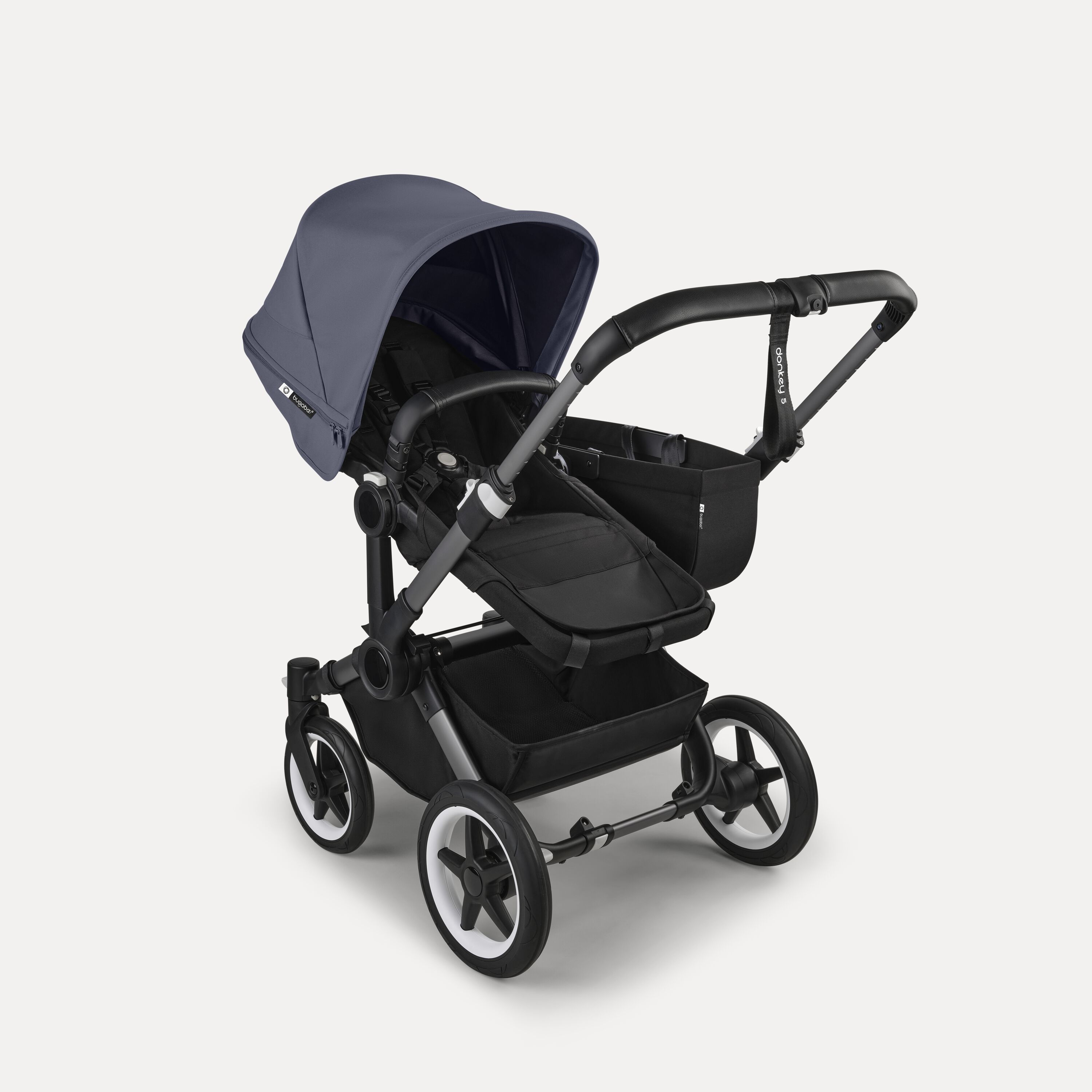 Bugaboo Donkey 5 Mono 2-in-1 stroller graphite base, midnight black fabrics, stormy blue sun canopy - Main Modal Image Slide 2 of 12