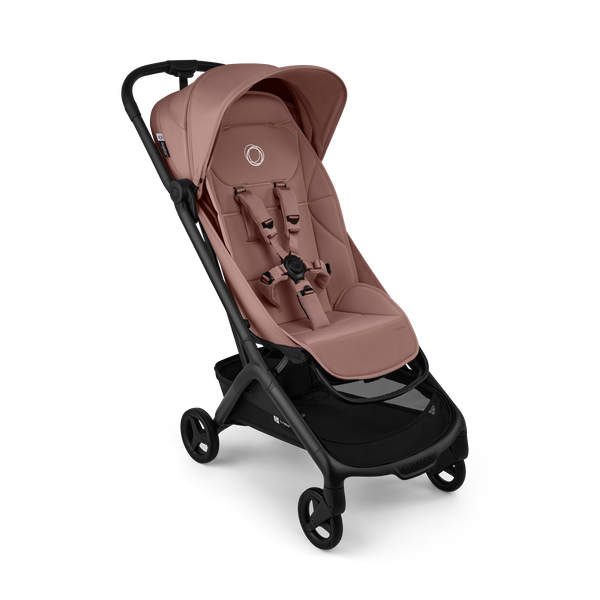 Bugaboo Butterfly 2 Plus travel stroller black base, dusty pink fabrics, dusty pink sun canopy