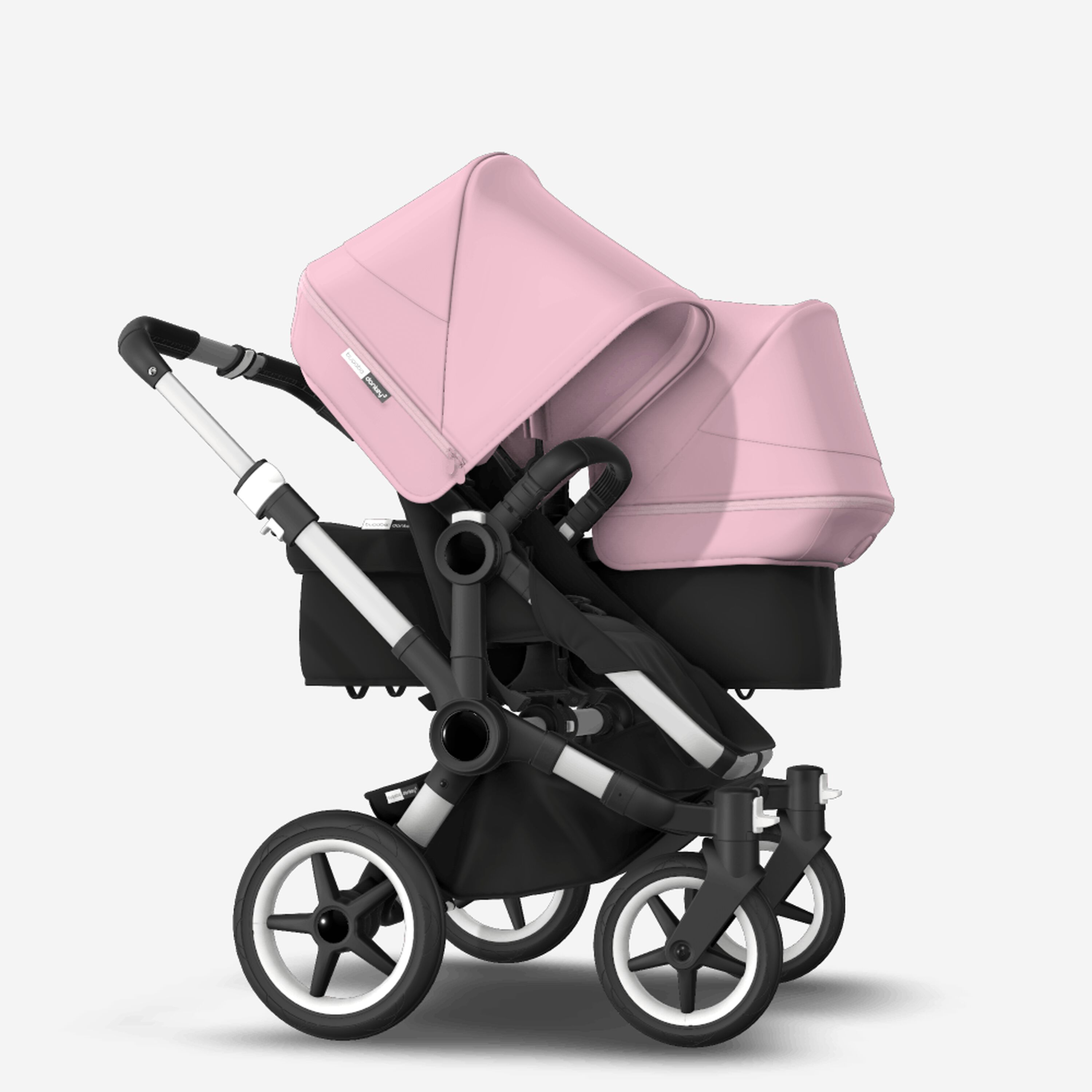 Bugaboo Donkey 3 Duo seat and bassinet stroller soft pink sun canopy, black fabrics, aluminium base - Main Modal Image Slide 4 of 5