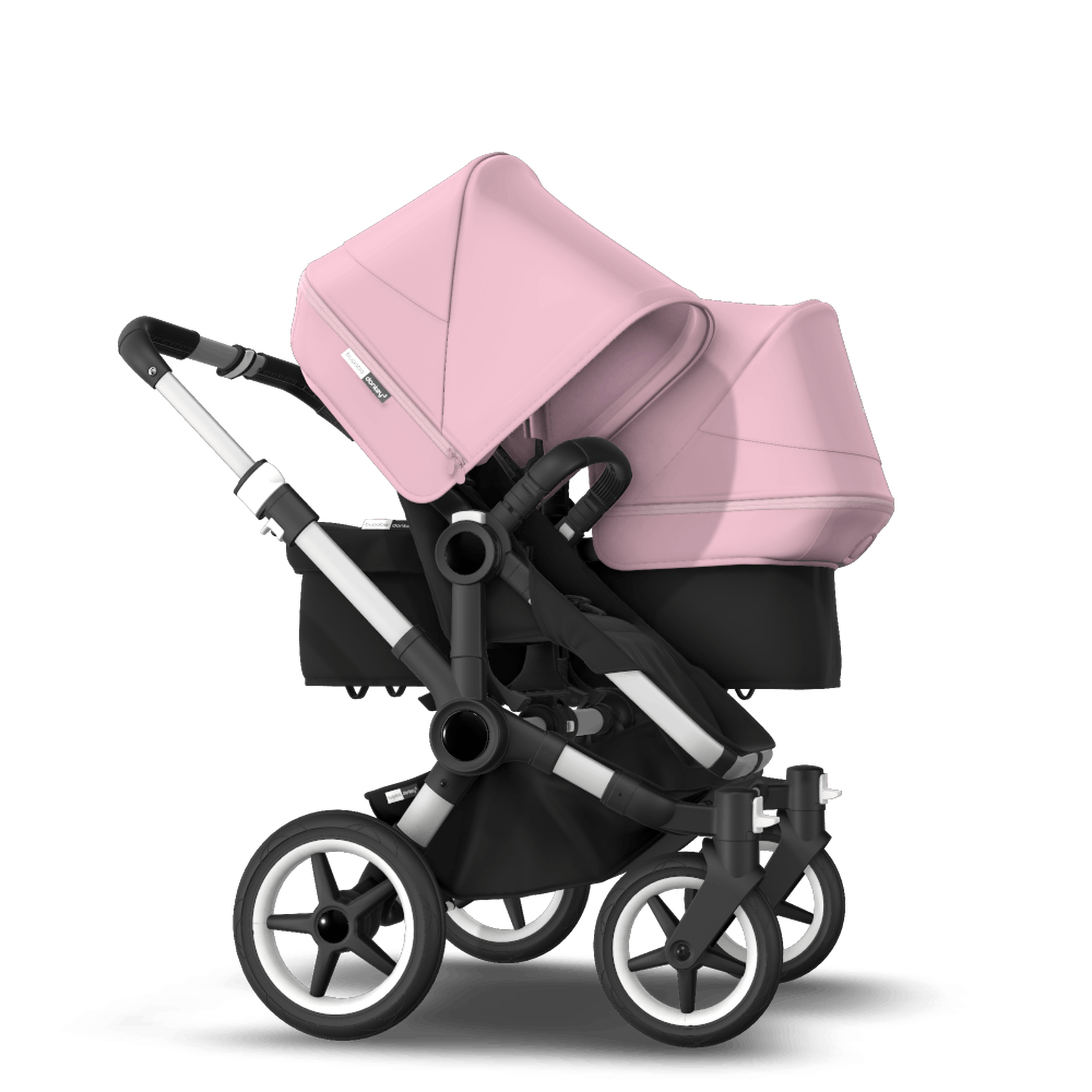Bugaboo Donkey 3 Duo seat and bassinet stroller soft pink sun canopy, black fabrics, aluminium base - Thumbnail Slide 4 of 5