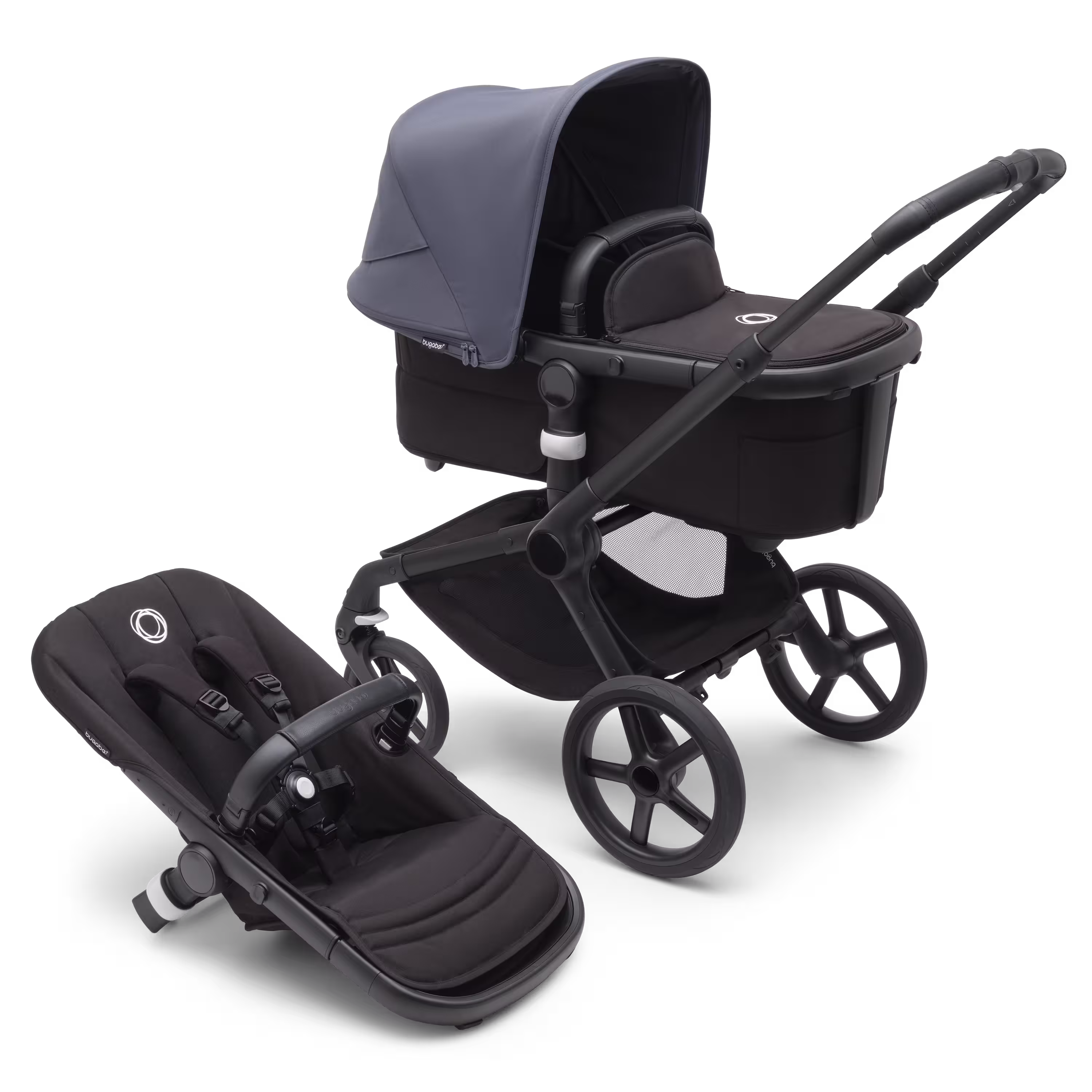 Bugaboo Fox 5 2-in-1 stroller black base, midnight black fabrics, stormy blue sun canopy - Main Modal Image Slide 1 of 13