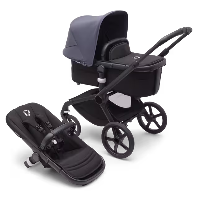 Bugaboo Fox 5 2-in-1 stroller black base, midnight black fabrics, stormy blue sun canopy - Main Image Slide 1 of 13