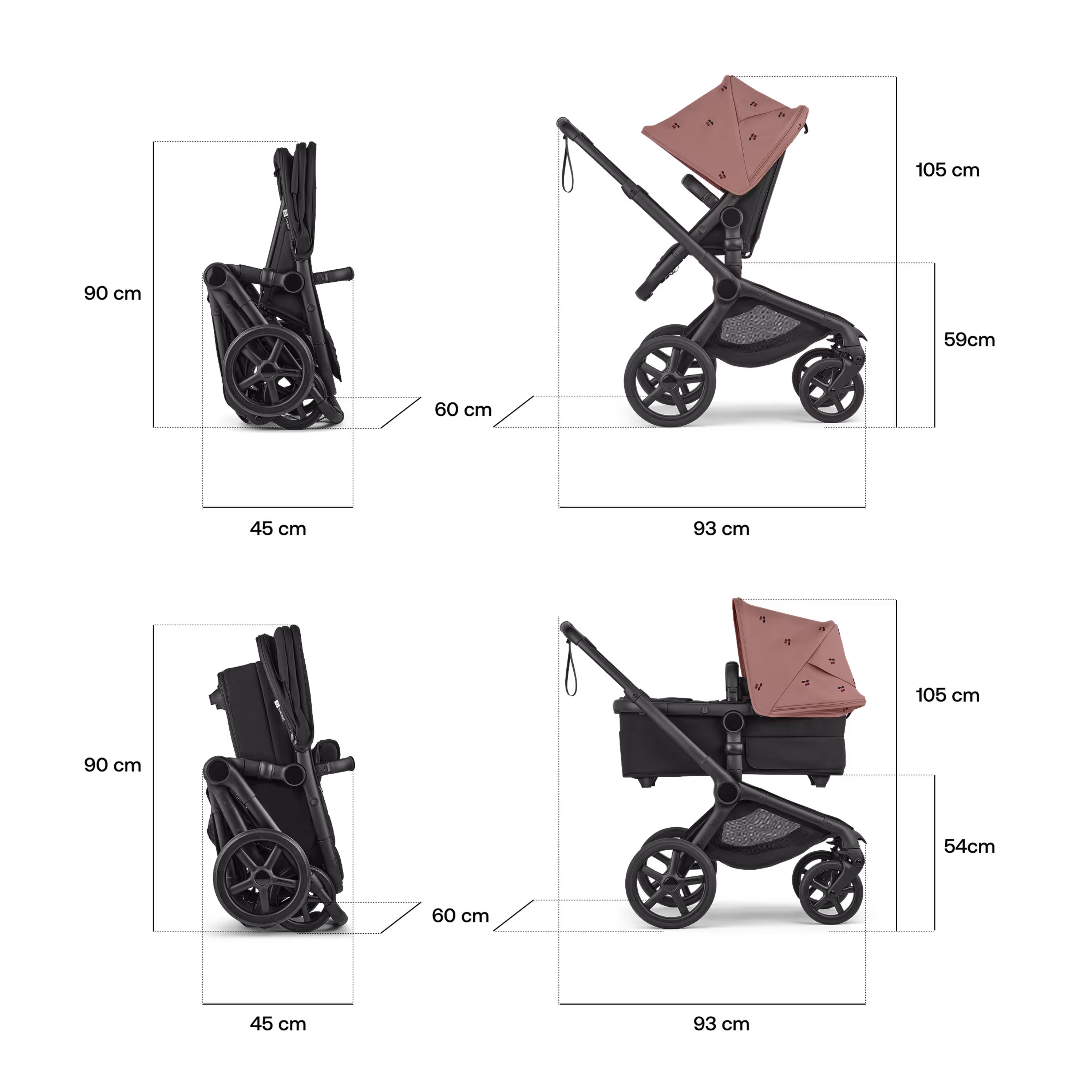 Bugaboo x Konges SlØjd limited edition Fox 5 Renew 2-in-1 stroller black base, heritage black fabrics, dusty pink sun canopy - Main Modal Image Slide 8 of 12