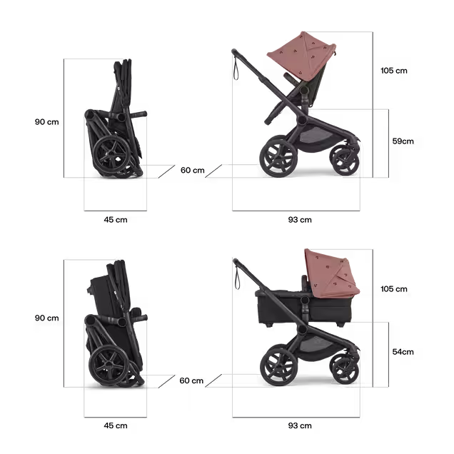 Bugaboo x Konges SlØjd limited edition Fox 5 Renew 2-in-1 stroller black base, heritage black fabrics, dusty pink sun canopy - Main Image Slide 8 of 12
