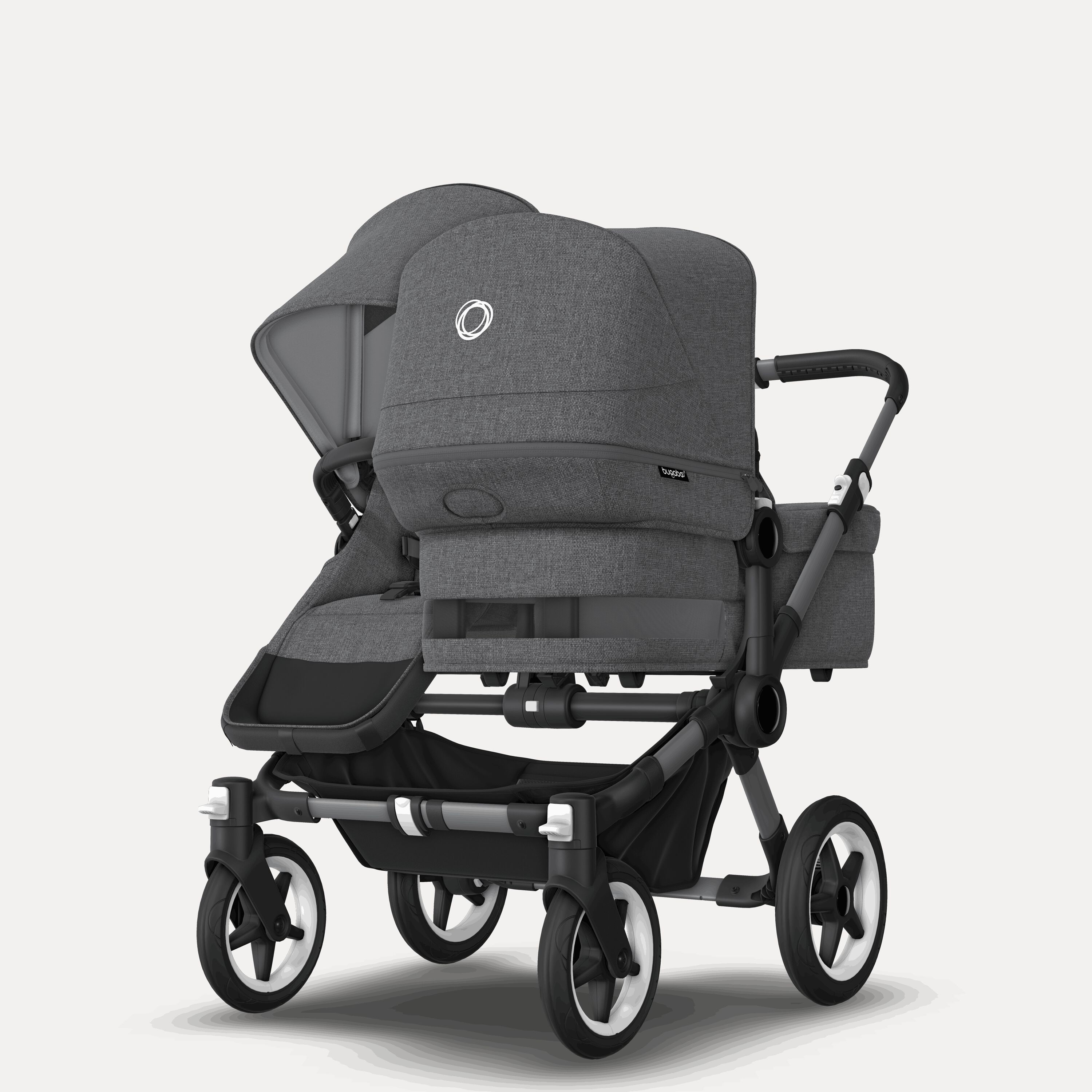 Bugaboo Donkey 5 Duo double stroller graphite base, grey mélange fabrics, grey mélange sun canopy - Main Modal Image Slide 2 of 11