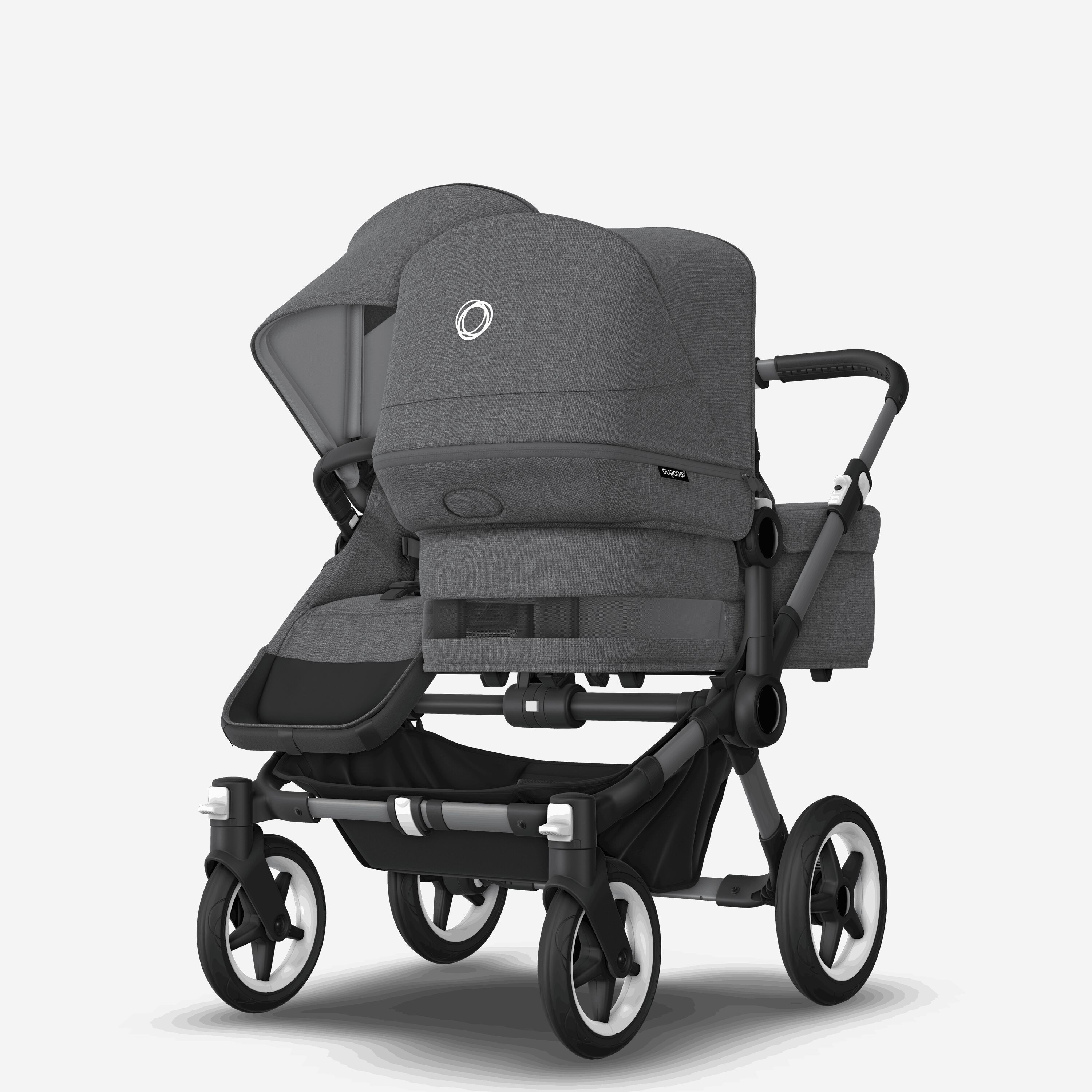 Bugaboo Donkey 5 Duo double stroller graphite base, grey mélange fabrics, grey mélange sun canopy - Main Modal Image Slide 2 of 11
