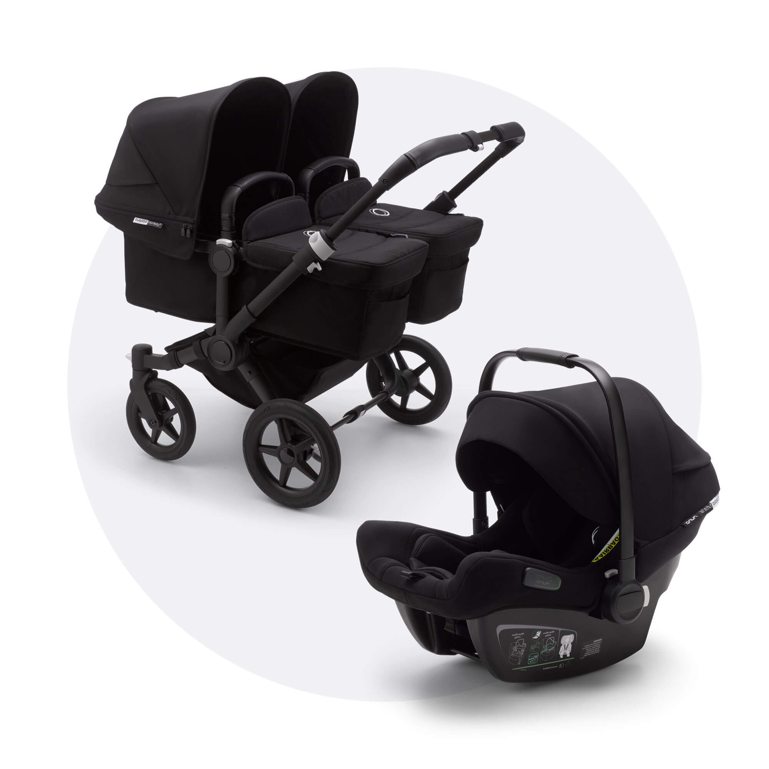 Bugaboo Donkey 3 Twin travel system black sun canopy, black fabrics, black base - Main Modal Image Slide 1 of 15