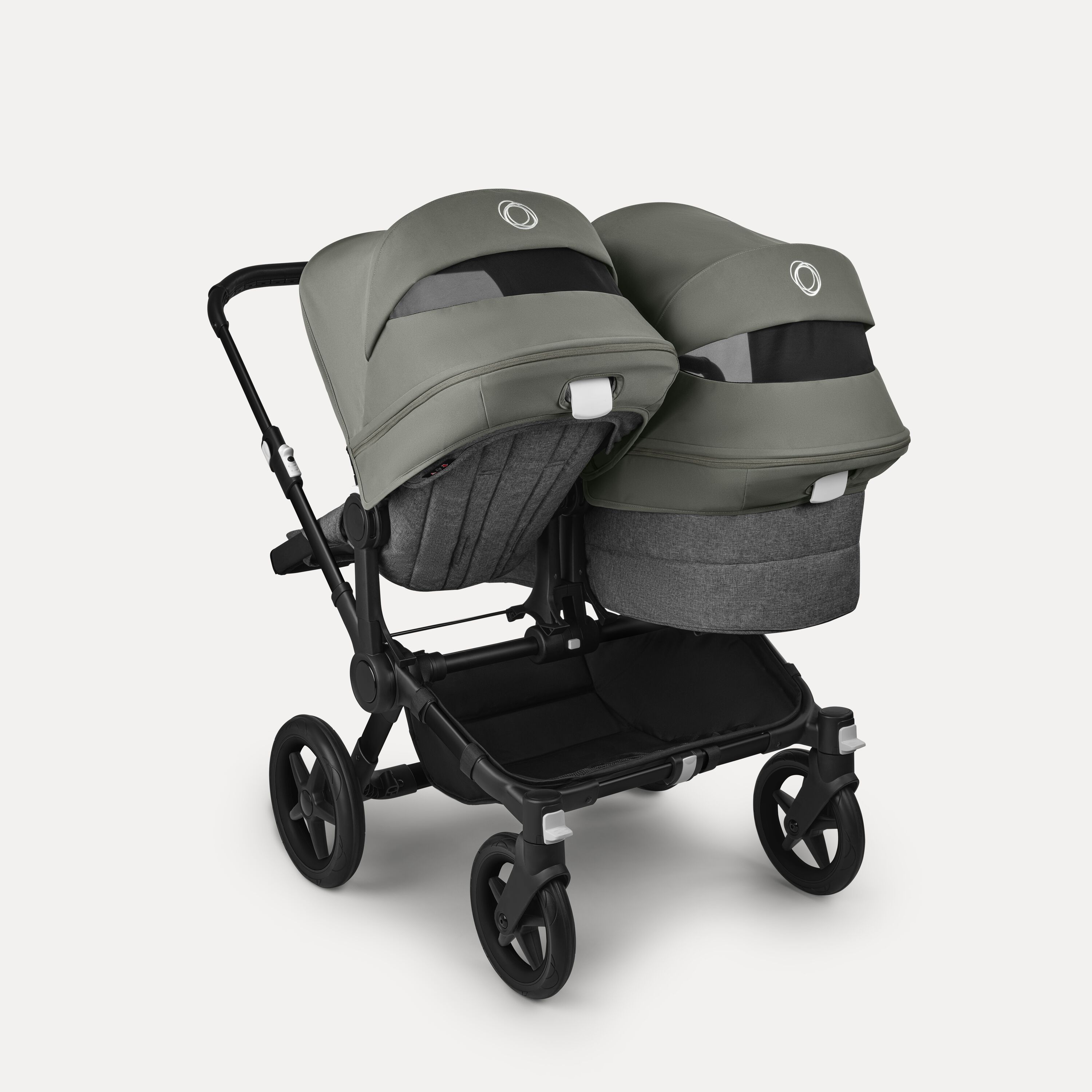 Bugaboo Donkey 5 Duo double stroller black base, grey mélange fabrics, forest green sun canopy - Main Modal Image Slide 4 of 11