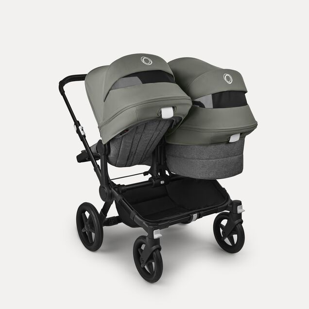 Bugaboo Donkey 5 Duo double stroller black base, grey mélange fabrics, forest green sun canopy - Main Image Slide 4 of 11