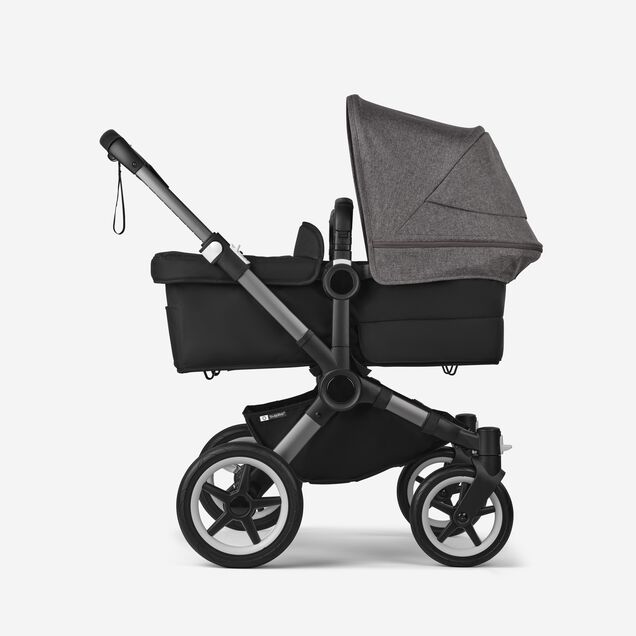 Bugaboo Donkey 5 twin stroller graphite base, midnight black fabrics, grey mélange sun canopy - Main Image Slide 2 of 12