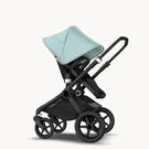 Bugaboo Fox 2 Seat and Bassinet Stroller Vapor blue sun canopy, Black style set, Black chassis