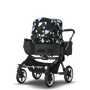 Bugaboo Donkey 5 Mono bassinet and seat stroller graphite base, midnight black fabrics, animal explorer green/ light blue sun canopy