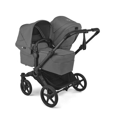 Bugaboo Donkey 6 double stroller black base, moon grey fabrics, moon grey sun canopy view 2 - view 2
