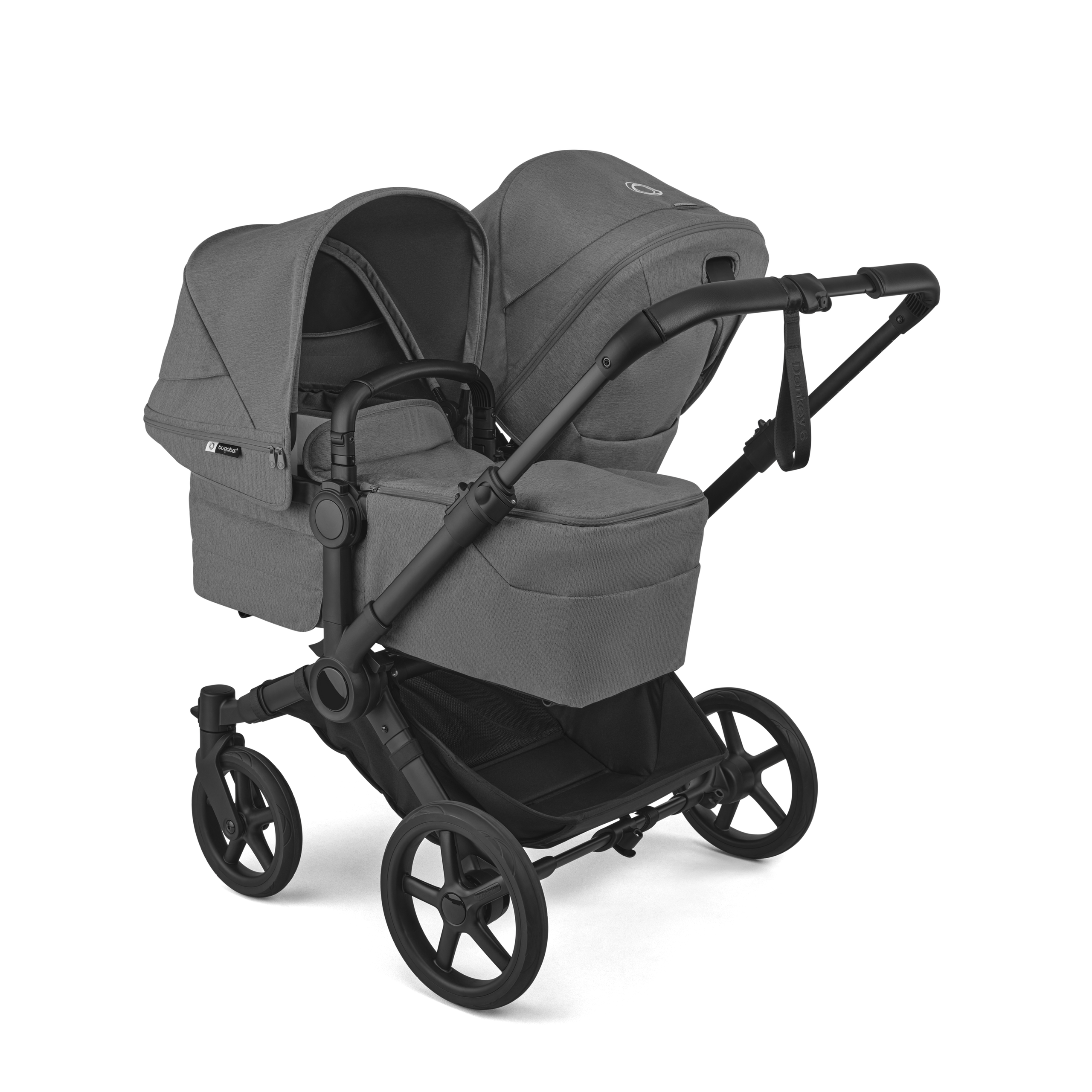 Bugaboo Donkey 6 double stroller black base, moon grey fabrics, moon grey sun canopy - Thumbnail Slide 2 of 10