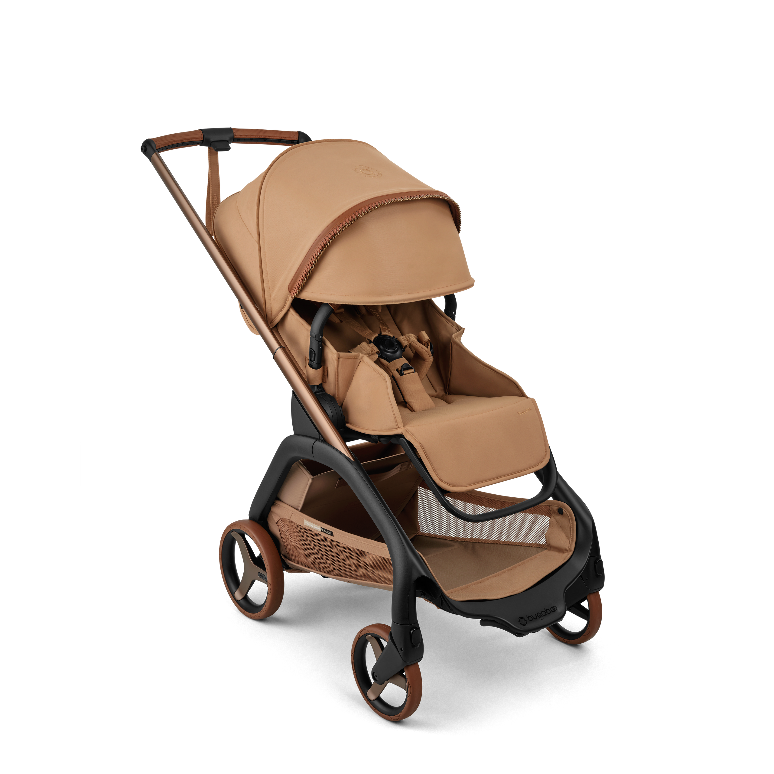 Bugaboo x Stella McCartney Dragonfly Plus seat stroller tobacco brown base, tobacco brown fabrics, tobacco brown sun canopy - Thumbnail Slide 3 of 12