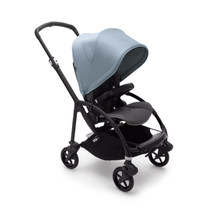 Bugaboo Bee 6 seat stroller vapor blue sun canopy, grey mélange fabrics, black base