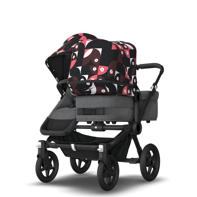 Bugaboo Donkey 5 Duo bassinet and seat stroller black base, grey mélange fabrics, animal explorer pink/ red sun canopy - Main Image Slide 7 of 12