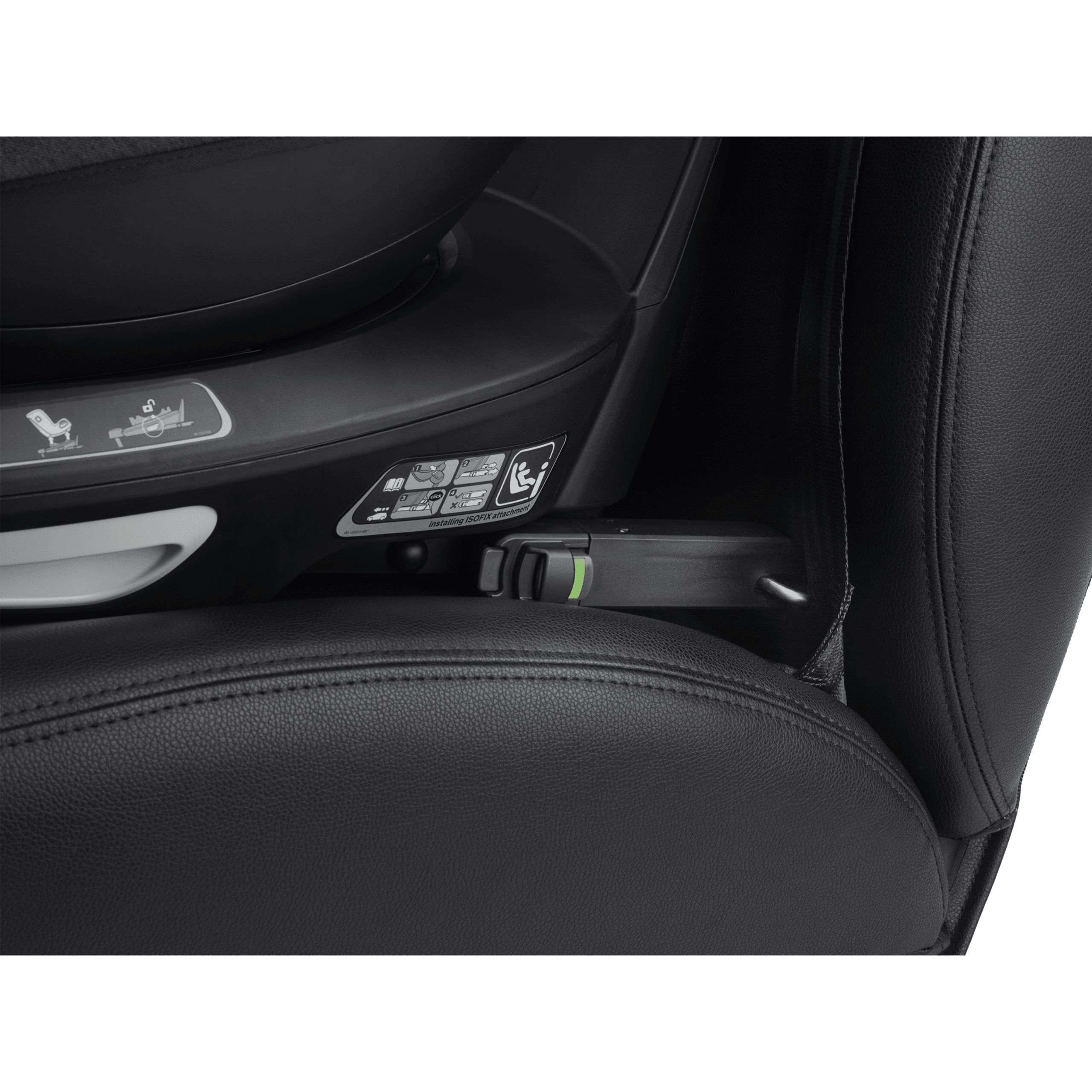 Close up of the ISOFIX connector between the Bugaboo 360 Base by Nuna and car. The indicator is green to signal correct installation. - Thumbnail Slide 6 of 13