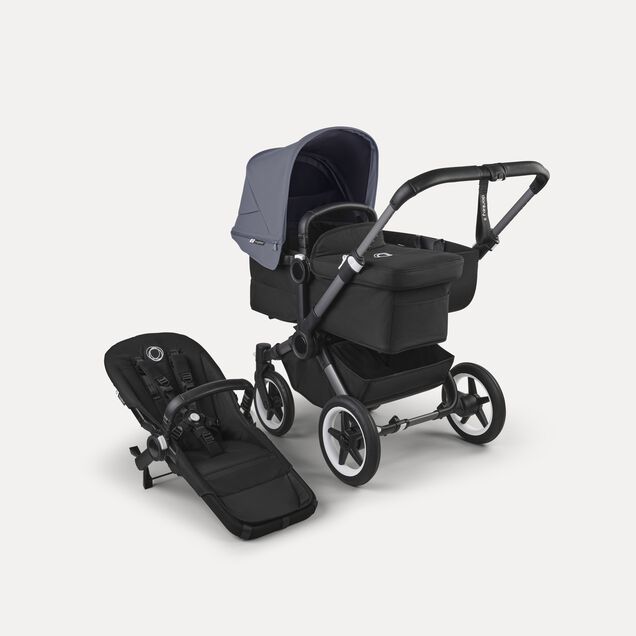 Bugaboo Donkey 5 Mono 2-in-1 stroller graphite base, midnight black fabrics, stormy blue sun canopy - Main Image Slide 1 of 12